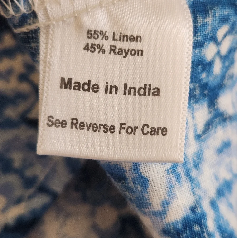 Womens Linen&Rayon Blue and White 3/4 Sleeve Shirt - Picture 6 of 8